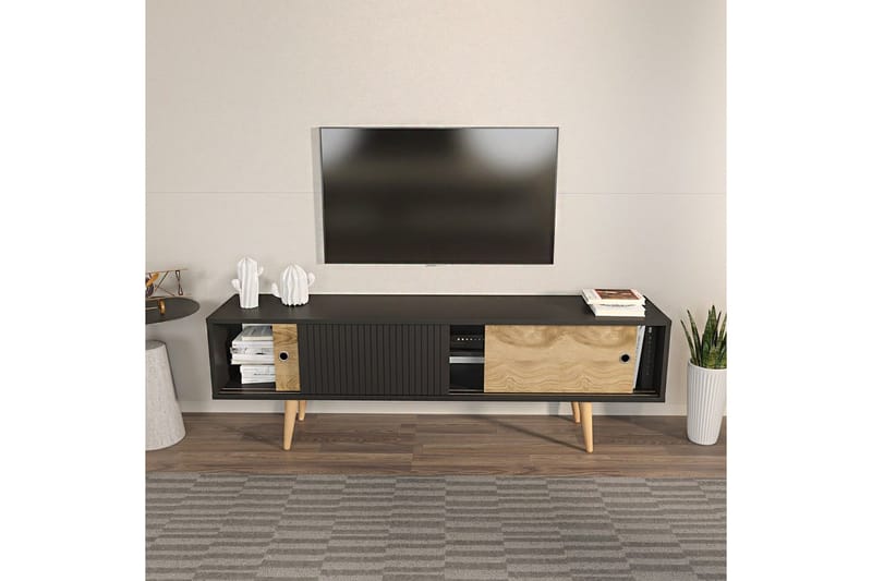 Ticoman Tv-bänk 160 cm - Mediumfärgat trä/Antracit - Möbler - TV- & Mediamöbler - TV bänk & mediabänk
