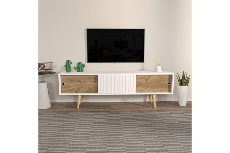 Ticoman Tv-bänk 160 cm - Mediumfärgat trä/Vit - Möbler - TV- & Mediamöbler - TV bänk & mediabänk