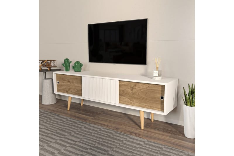 Ticoman Tv-bänk 160 cm - Mediumfärgat trä/Vit - Möbler - TV- & Mediamöbler - TV bänk & mediabänk