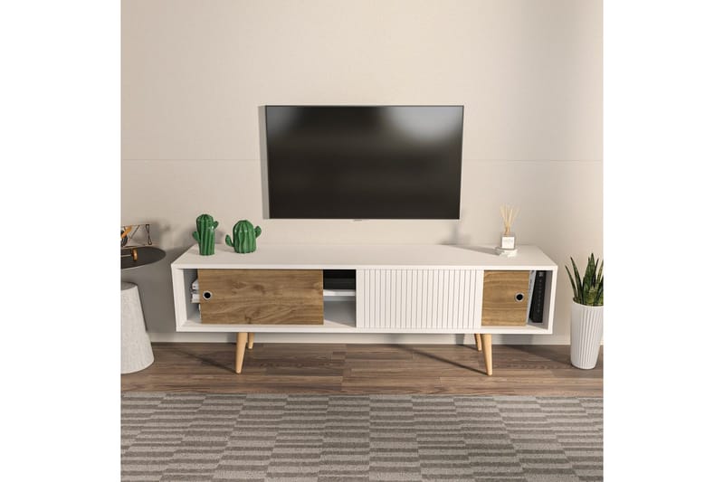 Ticoman Tv-bänk 160 cm - Mediumfärgat trä/Vit - Möbler - TV- & Mediamöbler - TV bänk & mediabänk