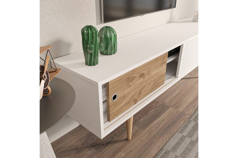 Ticoman Tv-bänk 160 cm - Mediumfärgat trä/Vit - Möbler - TV- & Mediamöbler - TV bänk & mediabänk