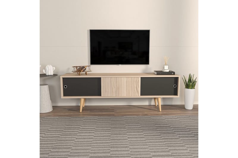 Ticoman Tv-bänk 160 cm - Svart/Mediumfärgat trä - Möbler - TV- & Mediamöbler - TV bänk & mediabänk