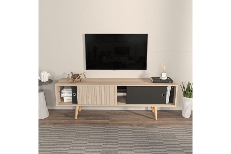 Ticoman Tv-bänk 160 cm - Svart/Mediumfärgat trä - Möbler - TV- & Mediamöbler - TV bänk & mediabänk