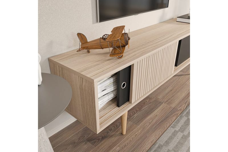 Ticoman Tv-bänk 160 cm - Svart/Mediumfärgat trä - Möbler - TV- & Mediamöbler - TV bänk & mediabänk