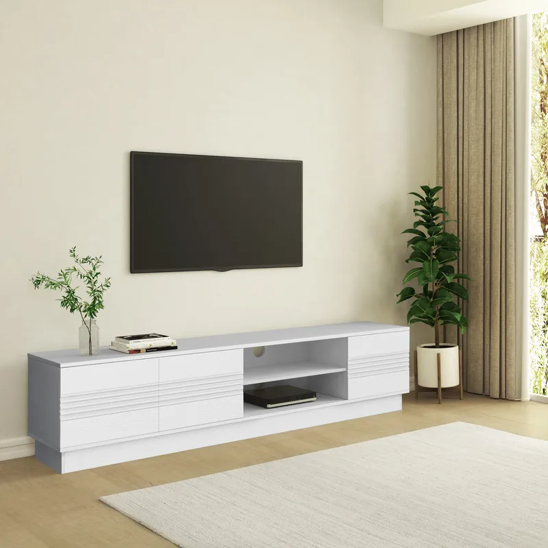 Toro Golvstående Tv Bänk 200 cm med Förvaring i Målat Trä - Vit - Möbler - TV- & Mediamöbler - TV bänk & mediabänk