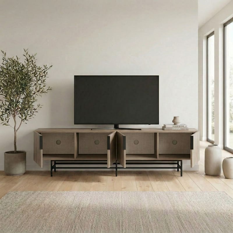 Truvia TV-bänk 200x55x35 cm - naturfärgad ek och svart - Möbler - TV- & Mediamöbler - TV bänk & mediabänk