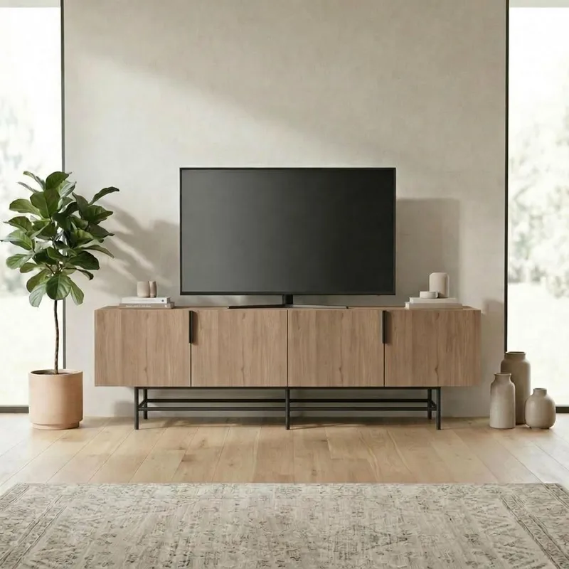 Truvia TV-bänk 200x55x35 cm - naturfärgad ek och svart - Möbler - TV- & Mediamöbler - TV bänk & mediabänk