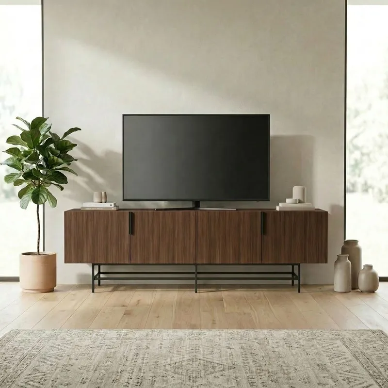 Truvia TV-bänk 200x55x35 cm - Valnöt och svart - Möbler - TV- & Mediamöbler - TV bänk & mediabänk