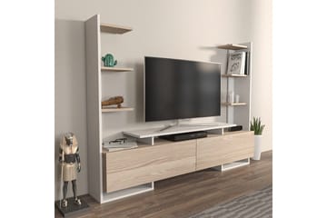 TV-bänk Akdere Vit / Ek - Mediumfärgat trä/Vit - Möbler - TV- & Mediamöbler - TV bänk & mediabänk