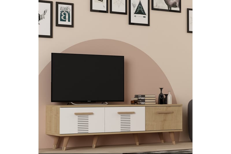 Tv-bänk Asimo 150x35 cm Brun/Vit - Hanah Home - Möbler - TV- & Mediamöbler - TV bänk & mediabänk