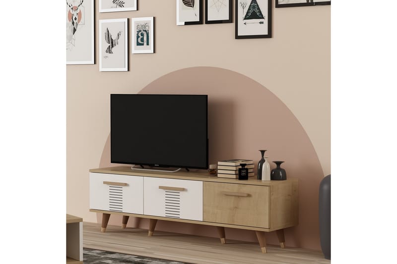 Tv-bänk Asimo 150x35 cm Brun/Vit - Hanah Home - Möbler - TV- & Mediamöbler - TV bänk & mediabänk