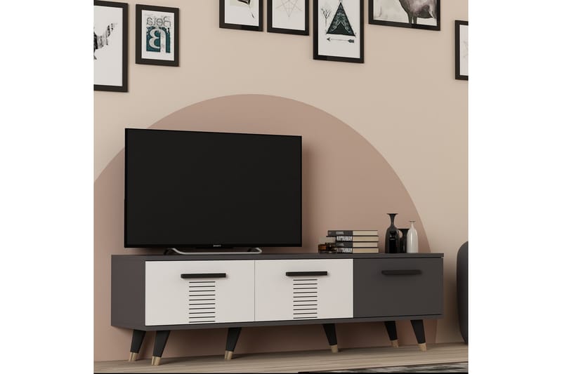 Tv-bänk Asimo 150x35 cm Svart/Vit - Hanah Home - TV bänk & mediabänk