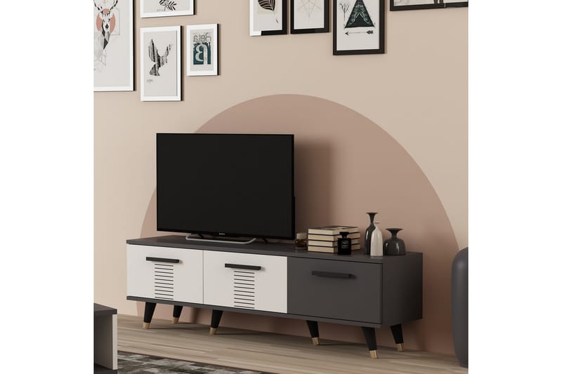 Tv-bänk Asimo 150x35 cm Svart/Vit - Hanah Home - Möbler - TV- & Mediamöbler - TV bänk & mediabänk