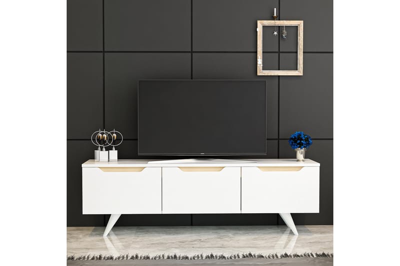 Tv-bänk Babice 150x35 cm Vit/Brun - Hanah Home - Möbler - TV- & Mediamöbler - TV bänk & mediabänk