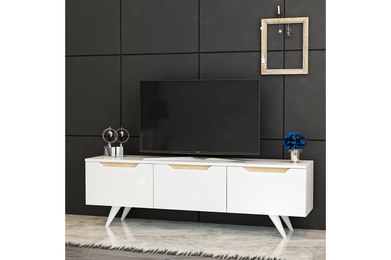 Tv-bänk Babice 150x35 cm Vit/Brun - Hanah Home - Möbler - TV- & Mediamöbler - TV bänk & mediabänk
