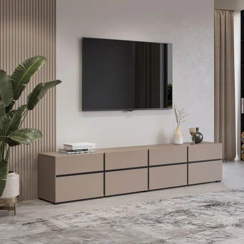 Tv-bänk Cross 4 dörrar med 4 lådor - Kongo - Svart - Möbler - TV- & Mediamöbler - TV bänk & mediabänk