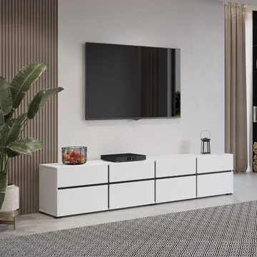Tv-bänk Cross 4 dörrar med 4 lådor - Vit - Svart - Möbler - TV- & Mediamöbler - TV bänk & mediabänk
