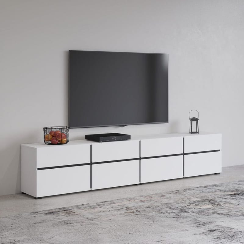 Tv-bänk Cross 4 dörrar med 4 lådor - Vit - Svart - Möbler - TV- & Mediamöbler - TV bänk & mediabänk