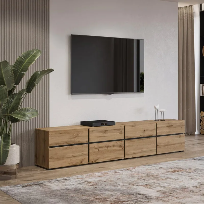Tv-bänk Cross 4 dörrar med 4 lådor - Wotan Ek - Svart - Möbler - TV- & Mediamöbler - TV bänk & mediabänk