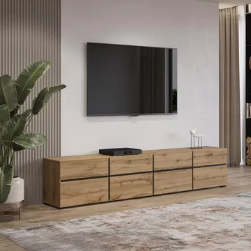 Tv-bänk Cross 4 dörrar med 4 lådor - Wotan Ek - Svart - Möbler - TV- & Mediamöbler - TV bänk & mediabänk