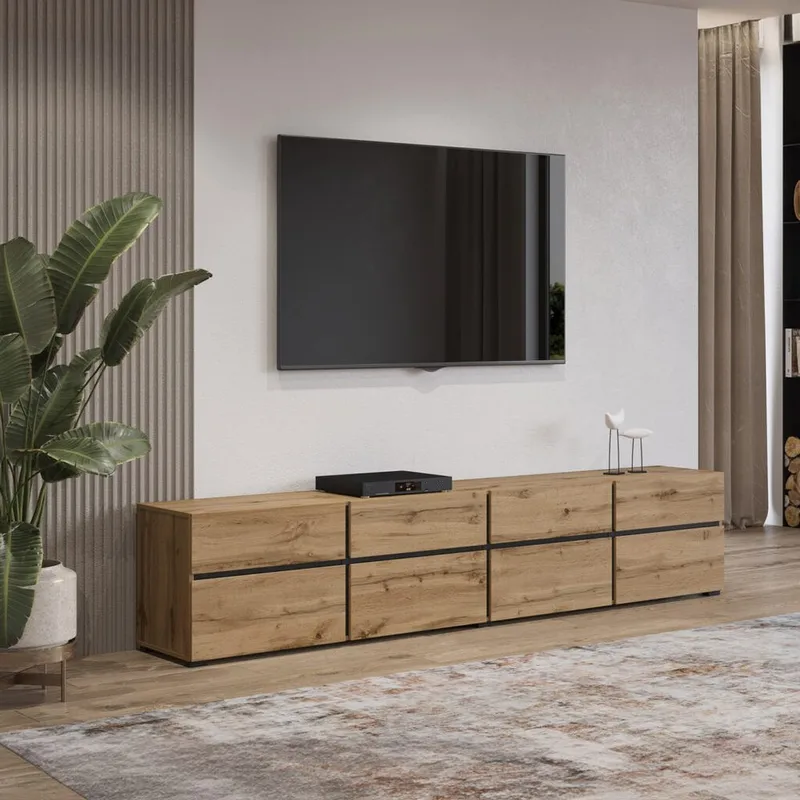 Tv-bänk Cross 4 dörrar med 4 lådor - Wotan Ek - Svart - Möbler - TV- & Mediamöbler - TV bänk & mediabänk