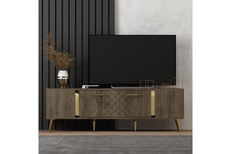 Tv-bänk Detas 150x35 cm Brun/Guld - Hanah Home - TV bänk & mediabänk