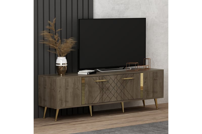 Tv-bänk Detas 150x35 cm Brun/Guld - Hanah Home - TV bänk & mediabänk