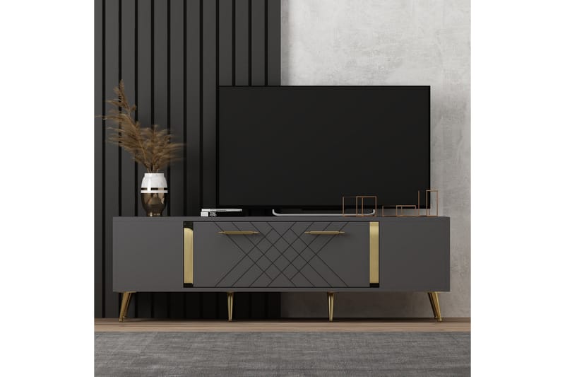 Tv-bänk Detas 150x35 cm Svart/Guld - Hanah Home - TV bänk & mediabänk