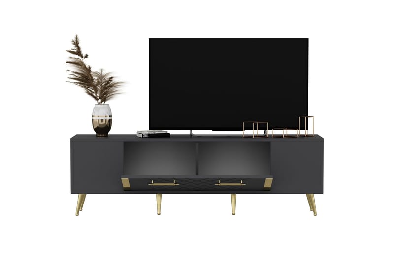 Tv-bänk Detas 150x35 cm Svart/Guld - Hanah Home - TV bänk & mediabänk