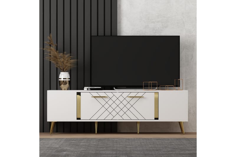 Tv-bänk Detas 150x35 cm Vit/Guld - Hanah Home - TV bänk & mediabänk