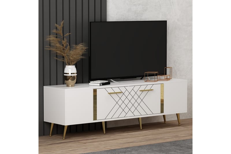 Tv-bänk Detas 150x35 cm Vit/Guld - Hanah Home - TV bänk & mediabänk