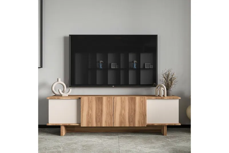 TV-bänk Diannare Beige / Valnöt - Beige / Valnöt - Möbler - TV- & Mediamöbler - TV bänk & mediabänk