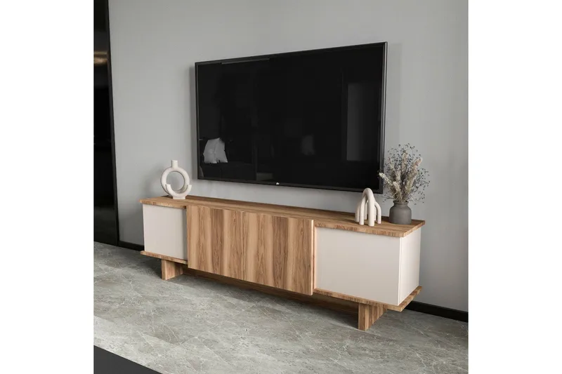 TV-bänk Diannare Beige / Valnöt - Beige / Valnöt - Möbler - TV- & Mediamöbler - TV bänk & mediabänk