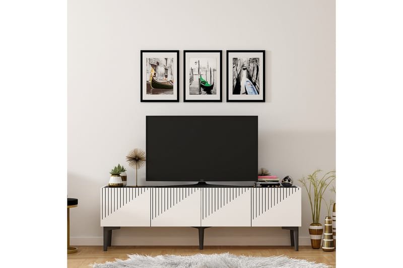 Tv-bänk Draw 154x37 cm Vit/Svart - Hanah Home - TV bänk & mediabänk