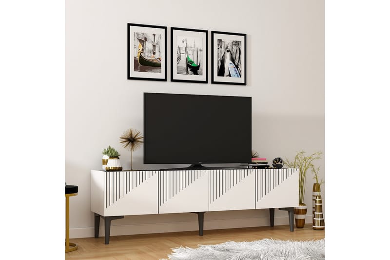 Tv-bänk Draw 154x37 cm Vit/Svart - Hanah Home - TV bänk & mediabänk