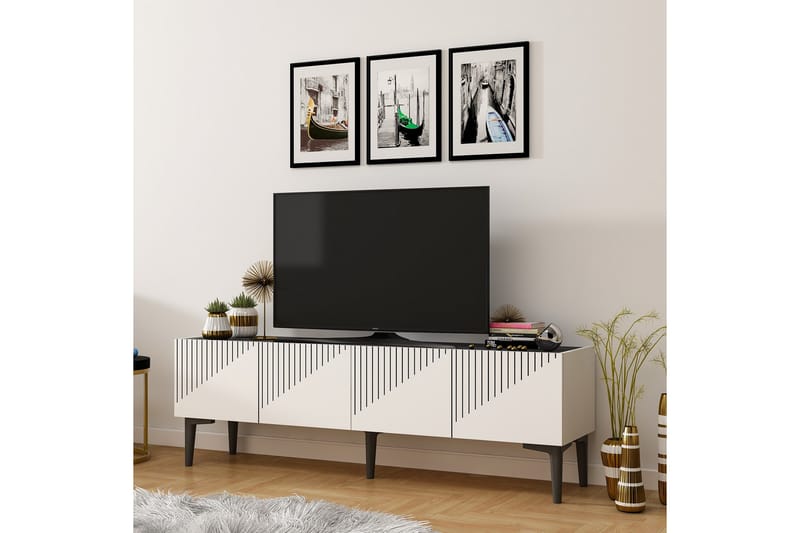 Tv-bänk Draw 154x37 cm Vit/Svart - Hanah Home - TV bänk & mediabänk