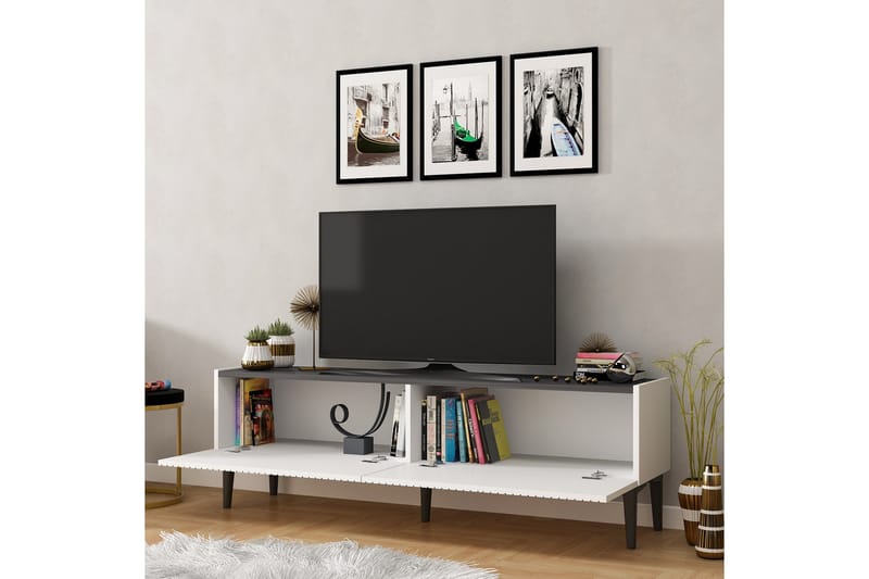 Tv-bänk Draw 154x37 cm Vit/Svart - Hanah Home - TV bänk & mediabänk