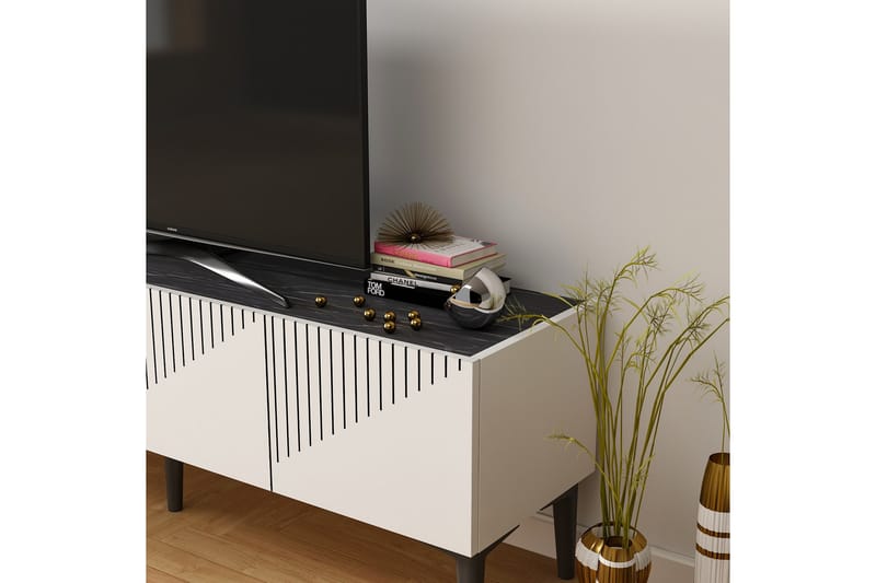 Tv-bänk Draw 154x37 cm Vit/Svart - Hanah Home - TV bänk & mediabänk