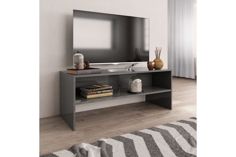 TV-bänk grå högglans 100x40x40 cm spånskiva - Grå - TV bänk & mediabänk