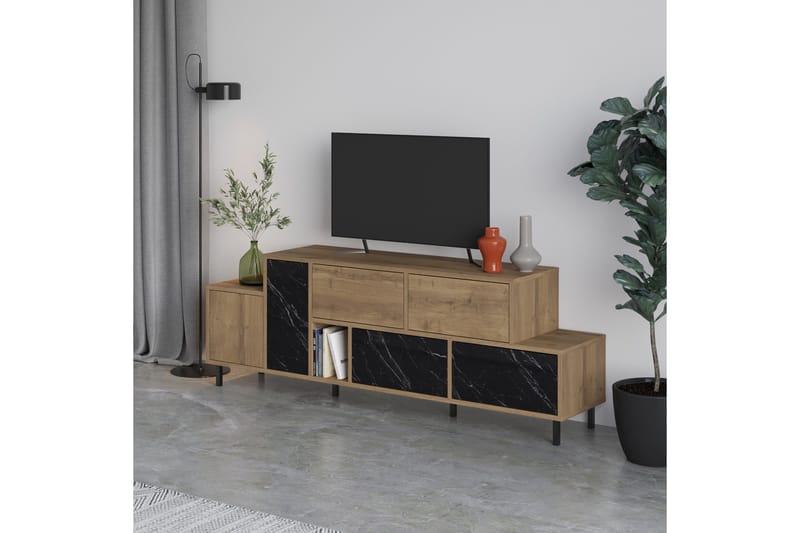 Hermes Tv-bänk 171,2x35,6 cm Brun/Svart - Hanah Home - Möbler - TV- & Mediamöbler - TV bänk & mediabänk