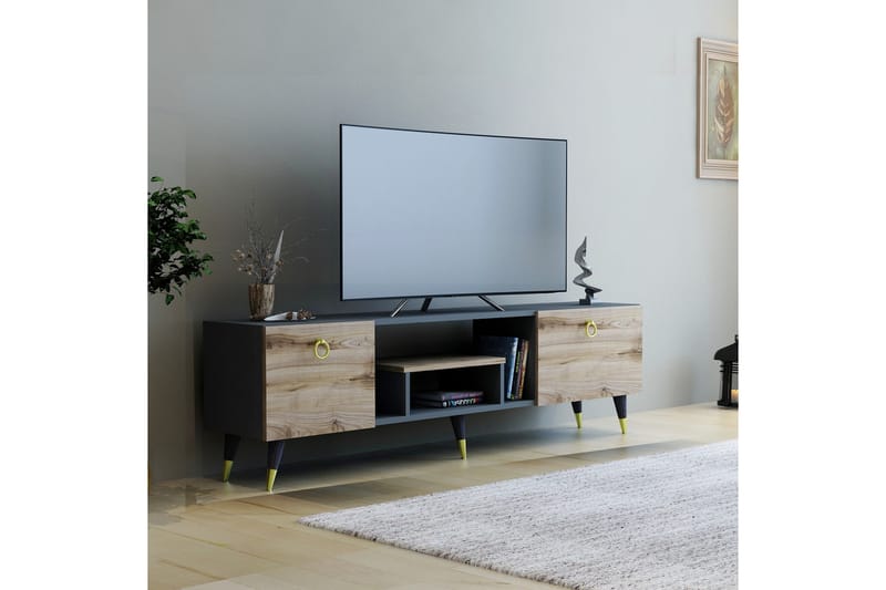 Tv-bänk Irma 150x29,6 cm Brun/Svart - Hanah Home - Möbler - TV- & Mediamöbler - TV bänk & mediabänk