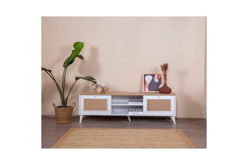 TV-bänk Jatinder Vit / Ek - Natur/Vit - Möbler - TV- & Mediamöbler - TV bänk & mediabänk