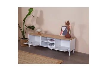 TV-bänk Jatinder Vit / Ek - Natur/Vit - Möbler - TV- & Mediamöbler - TV bänk & mediabänk