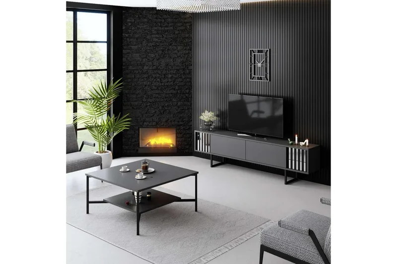 TV-bänk Jeval Antracit / Svart - Antracit / Svart - Möbler - TV- & Mediamöbler - TV bänk & mediabänk