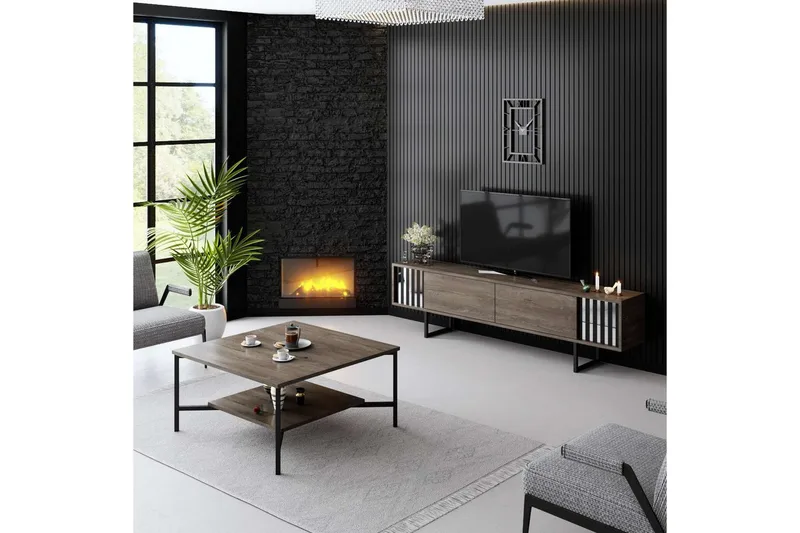 TV-bänk Jeval Valnöt / Svart - Valnöt / Svart - Möbler - TV- & Mediamöbler - TV bänk & mediabänk