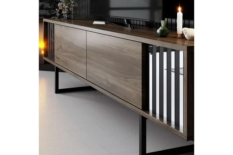 TV-bänk Jeval Valnöt / Svart - Valnöt / Svart - Möbler - TV- & Mediamöbler - TV bänk & mediabänk