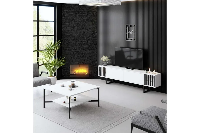 TV-bänk Jeval Vit / Svart - Vit / Svart - Möbler - TV- & Mediamöbler - TV bänk & mediabänk
