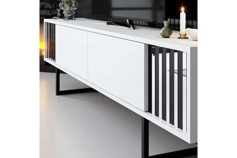 TV-bänk Jeval Vit / Svart - Vit / Svart - Möbler - TV- & Mediamöbler - TV bänk & mediabänk