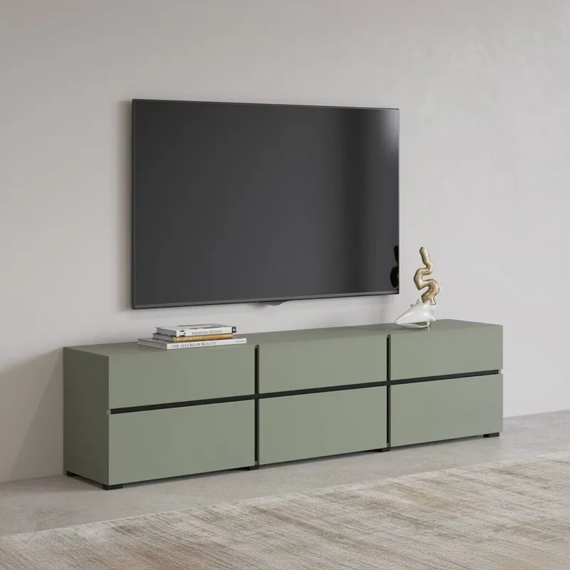 Tv-bänk Kors 3 luckor med 3 lådor - Grön - Svart - Möbler - TV- & Mediamöbler - TV bänk & mediabänk