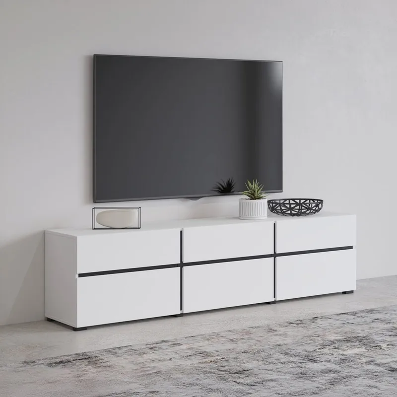 Tv-bänk Kors 3 luckor med 3 lådor - Vit - Svart - Möbler - TV- & Mediamöbler - TV bänk & mediabänk